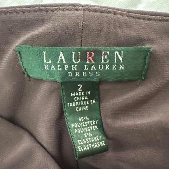 LAUREN RALPH LAUREN Dress Womens 2 Taupe Brown Faux Wrap Sheath Cocktail Evening - Picture 5 of 10
